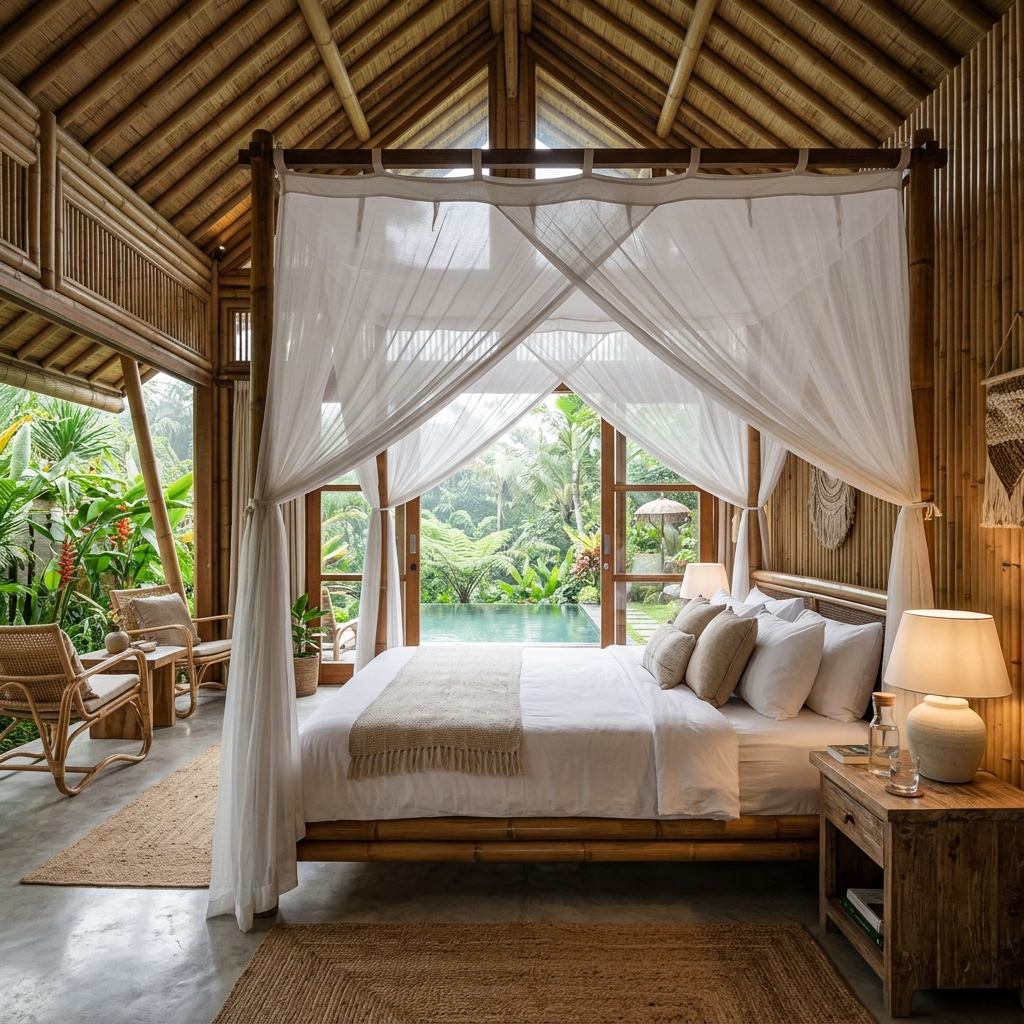 Luxury bamboo villa bedroom